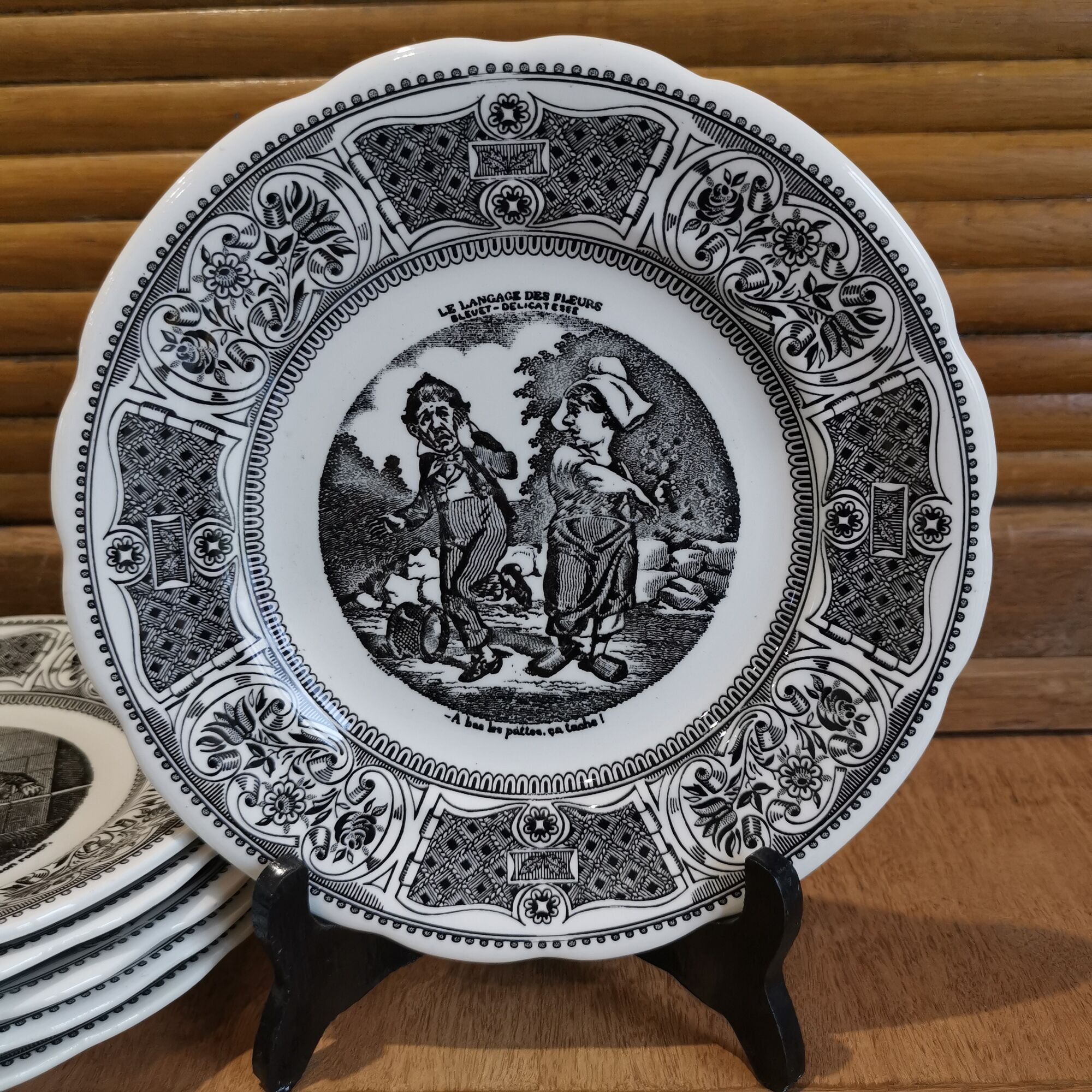 Set of 6 talking plates on "the language of flowers" in Gien earthenware