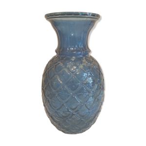 Vase ananas en verre bleu