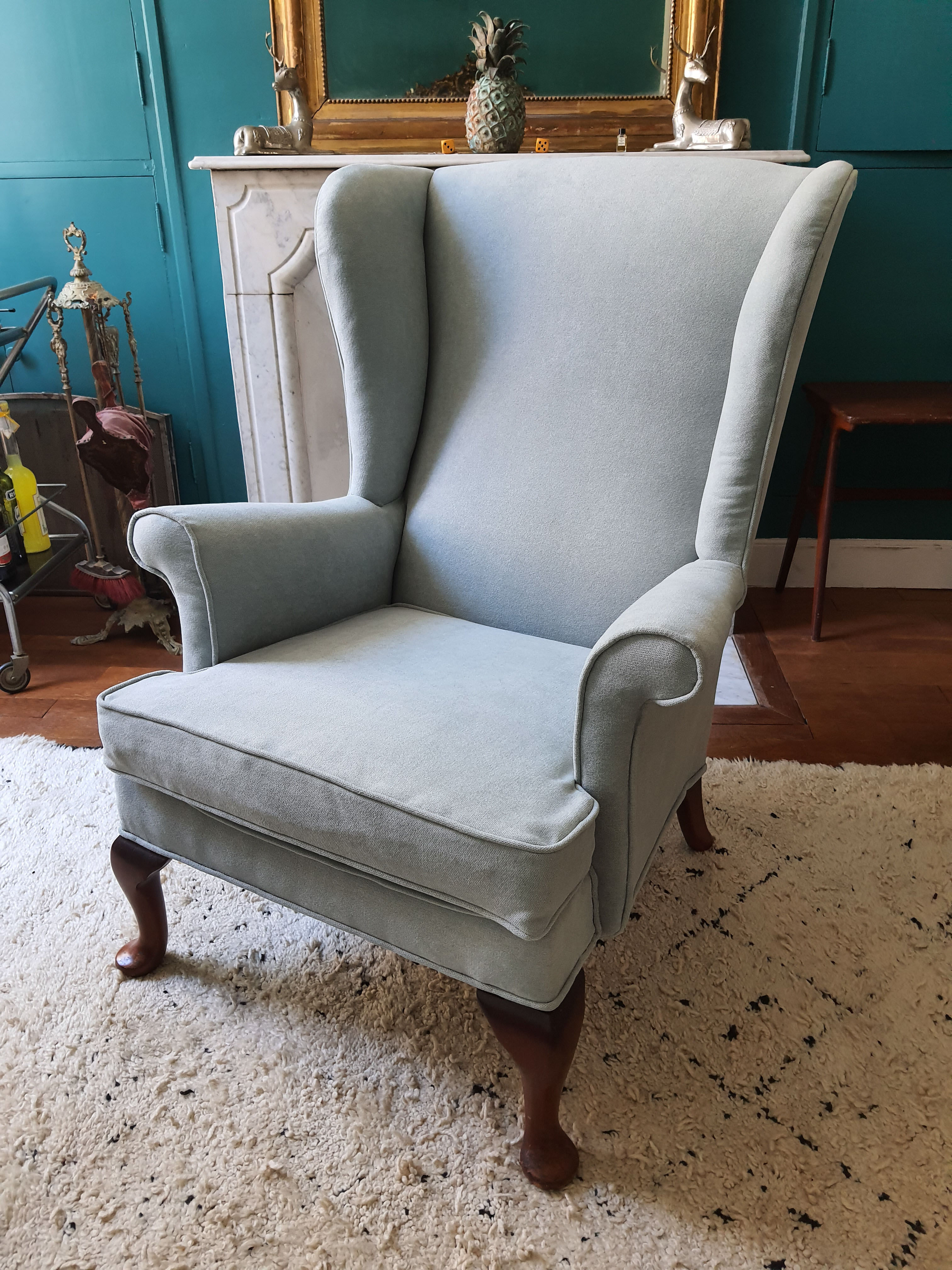 Parker Knoll chair retaped sky blue