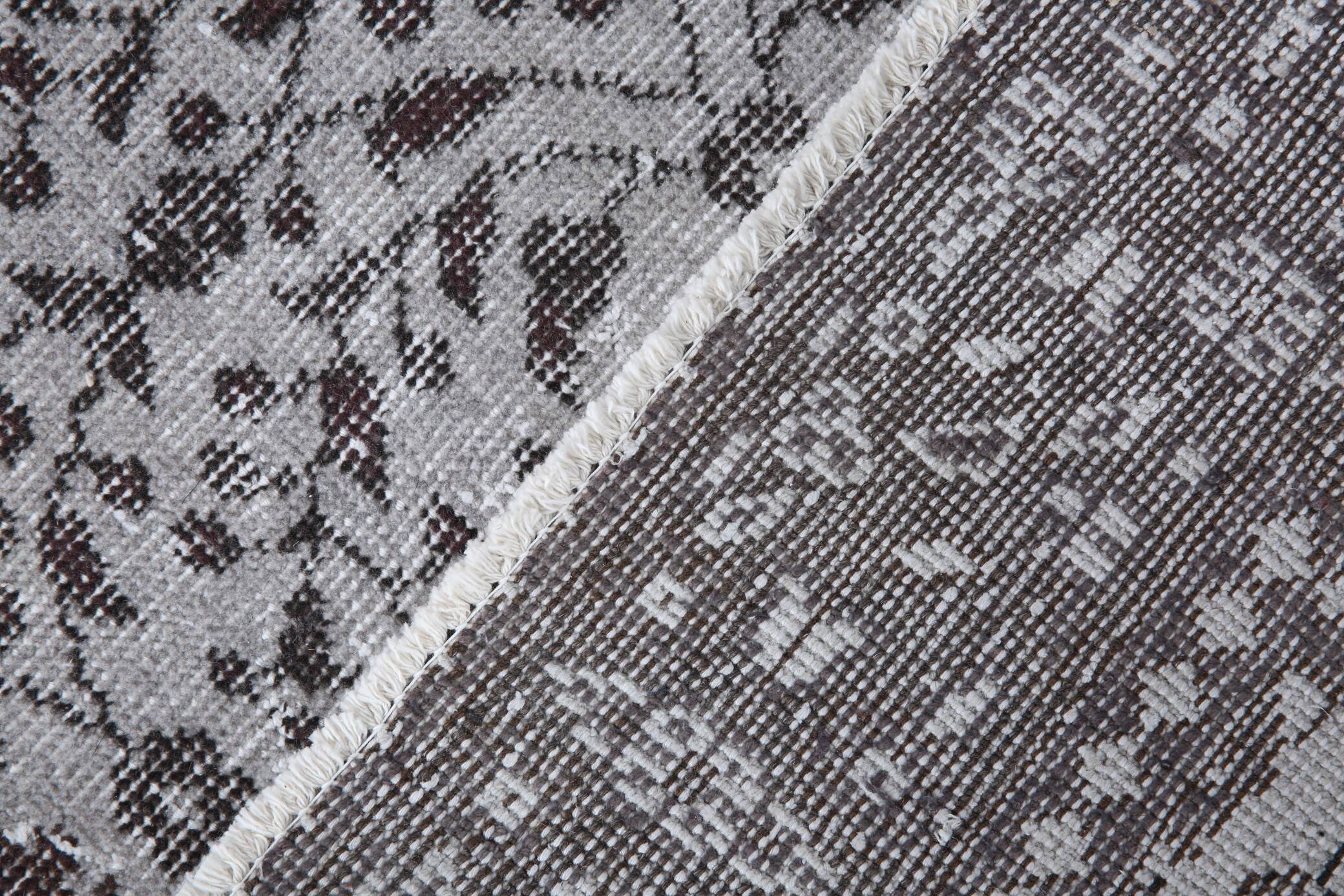 4x7 Turkish Floral Gray & Black Vintage Rug, 124x208Cm