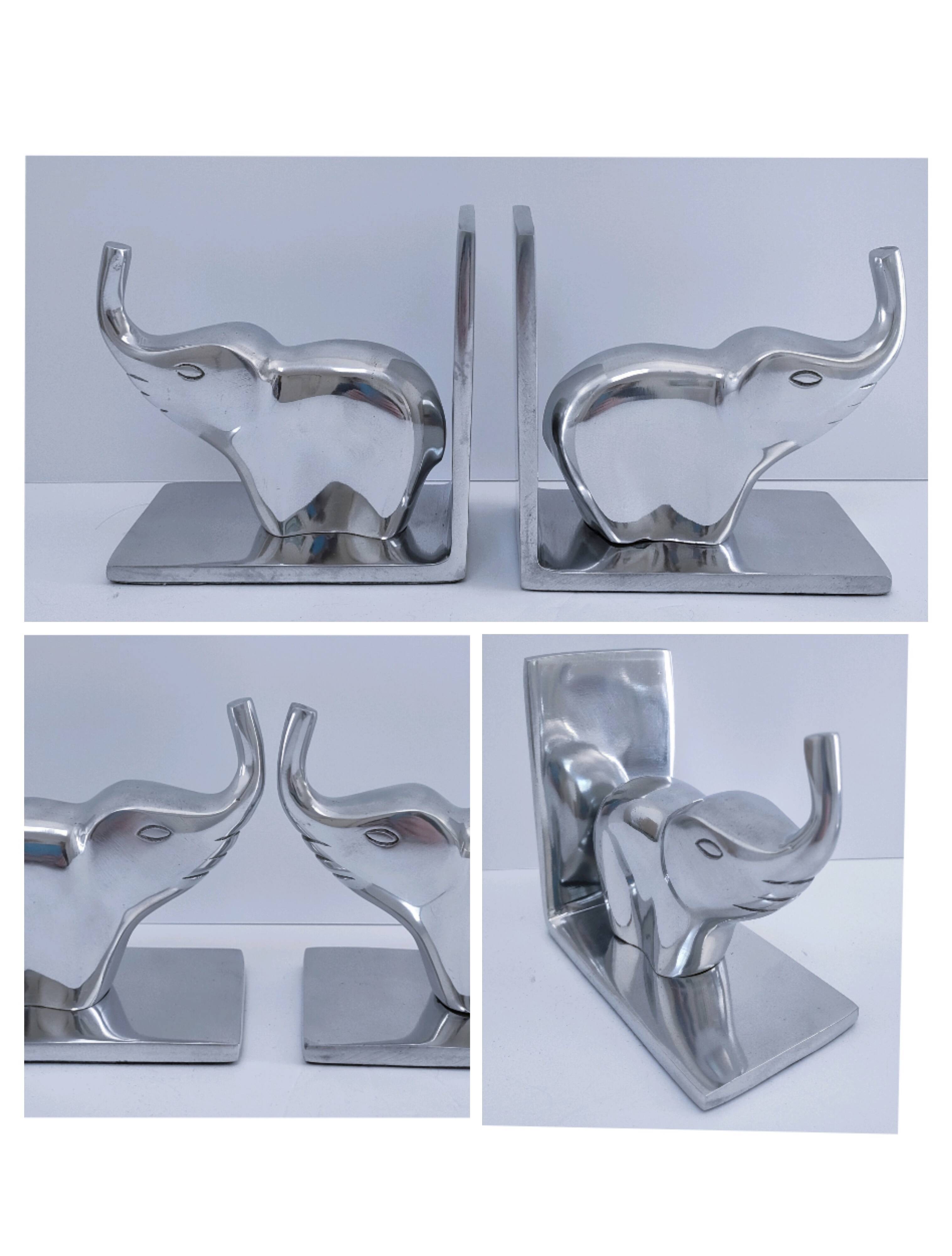 pair of stylised elephant bookends made of aluminium