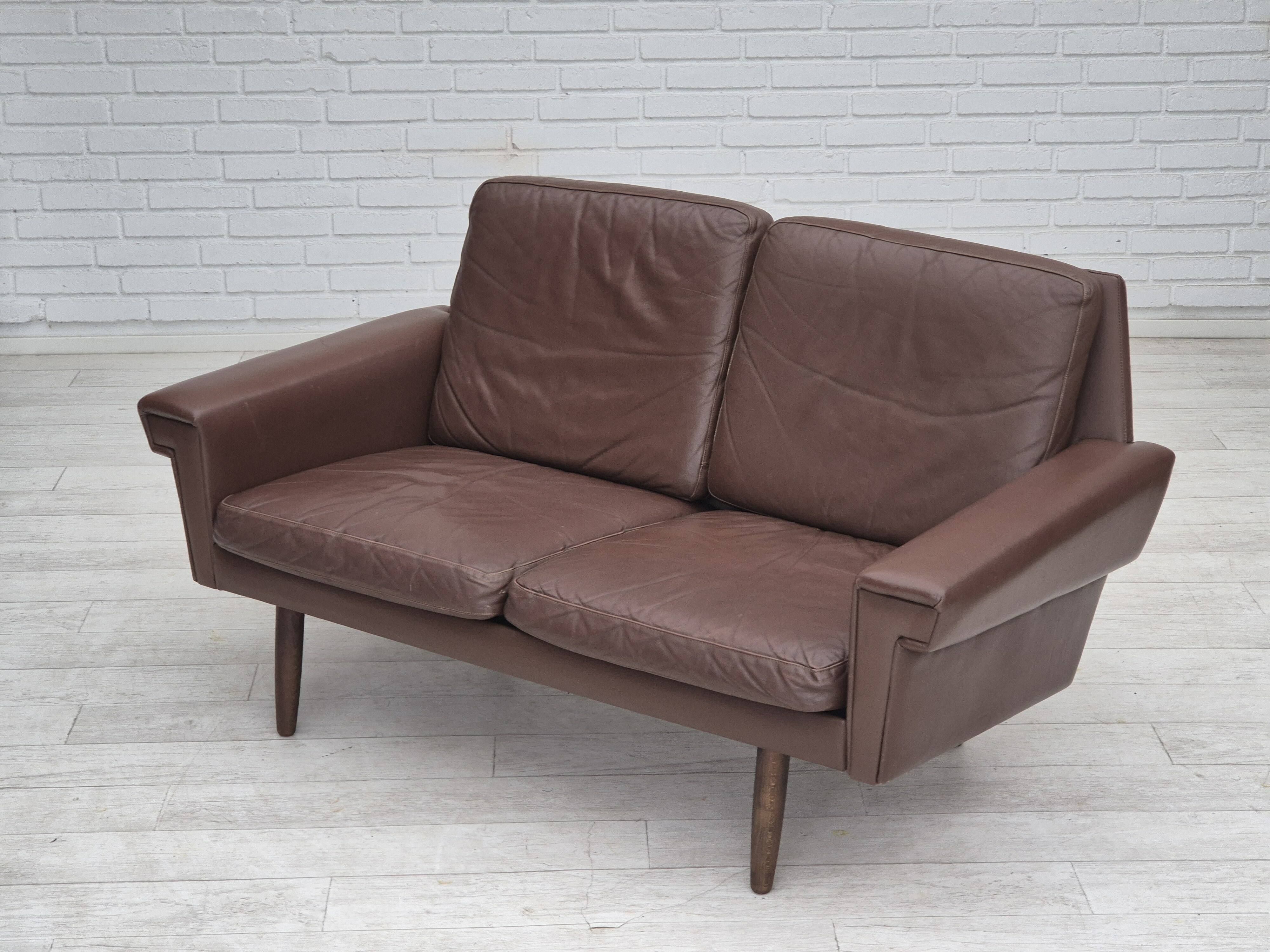 1970s, Danish 2-seater sofa, original brown leather.