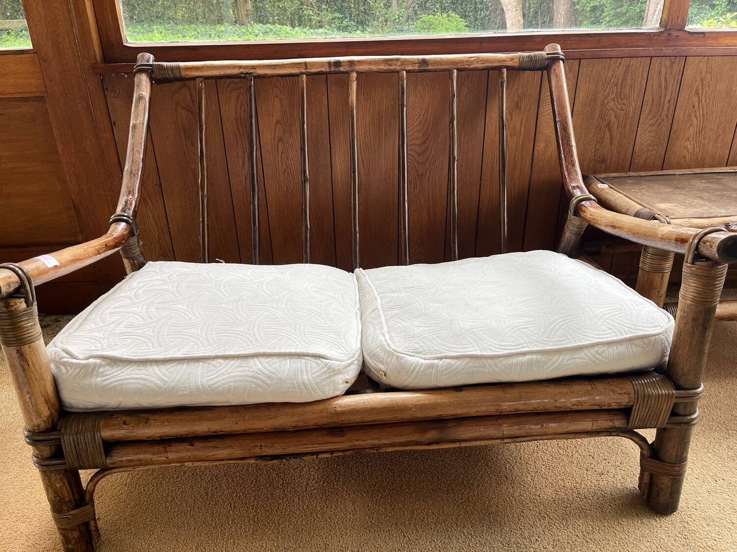 Salon rotin bambou complet fauteuil x2 canapé table basse