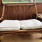 Complete bamboo rattan lounge set with armchair x2, sofa, coffee table