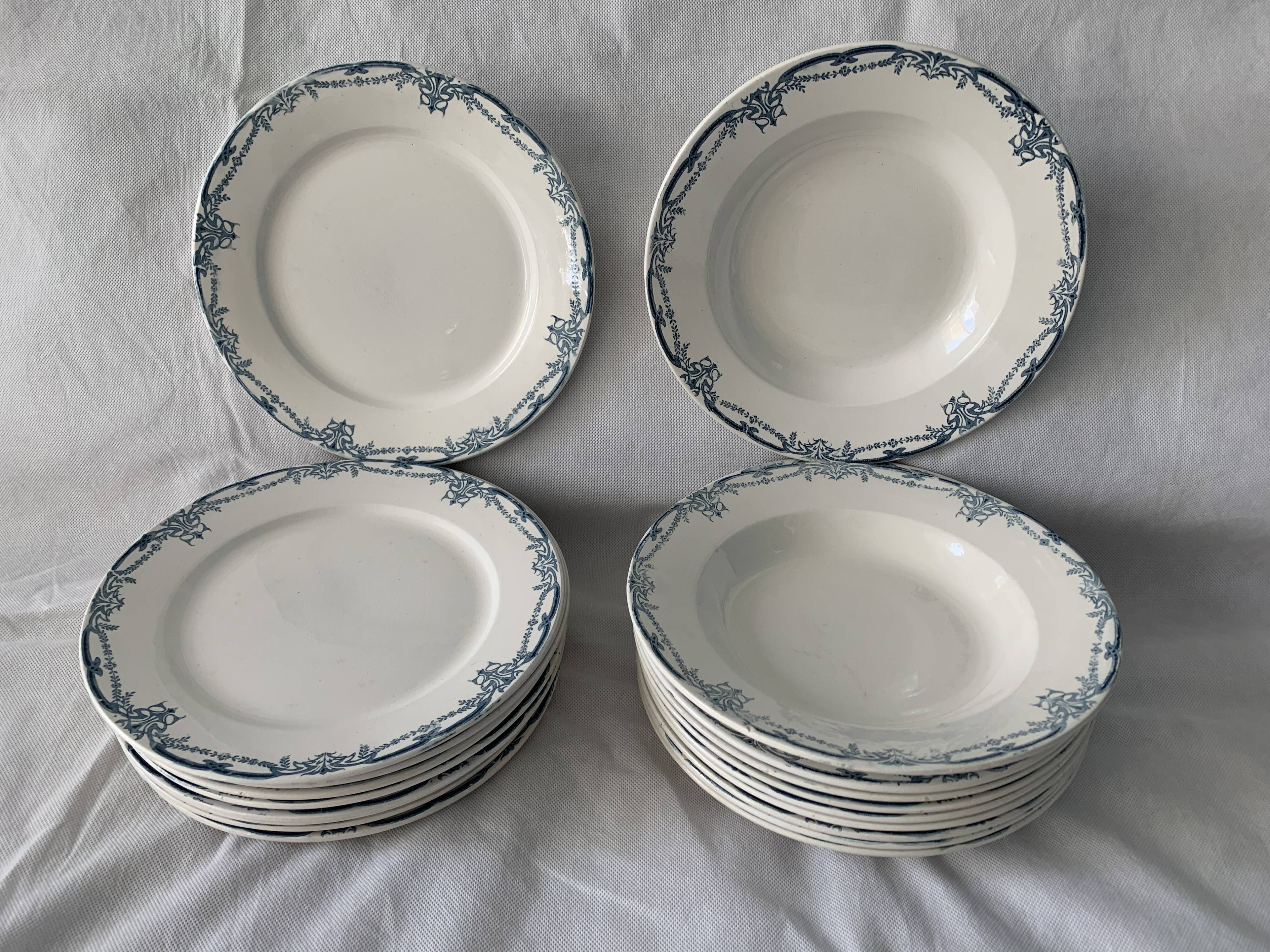 Service 20 plates and 3 dishes blue earthenware Vaucluse U-C Sarreguemines Digoin