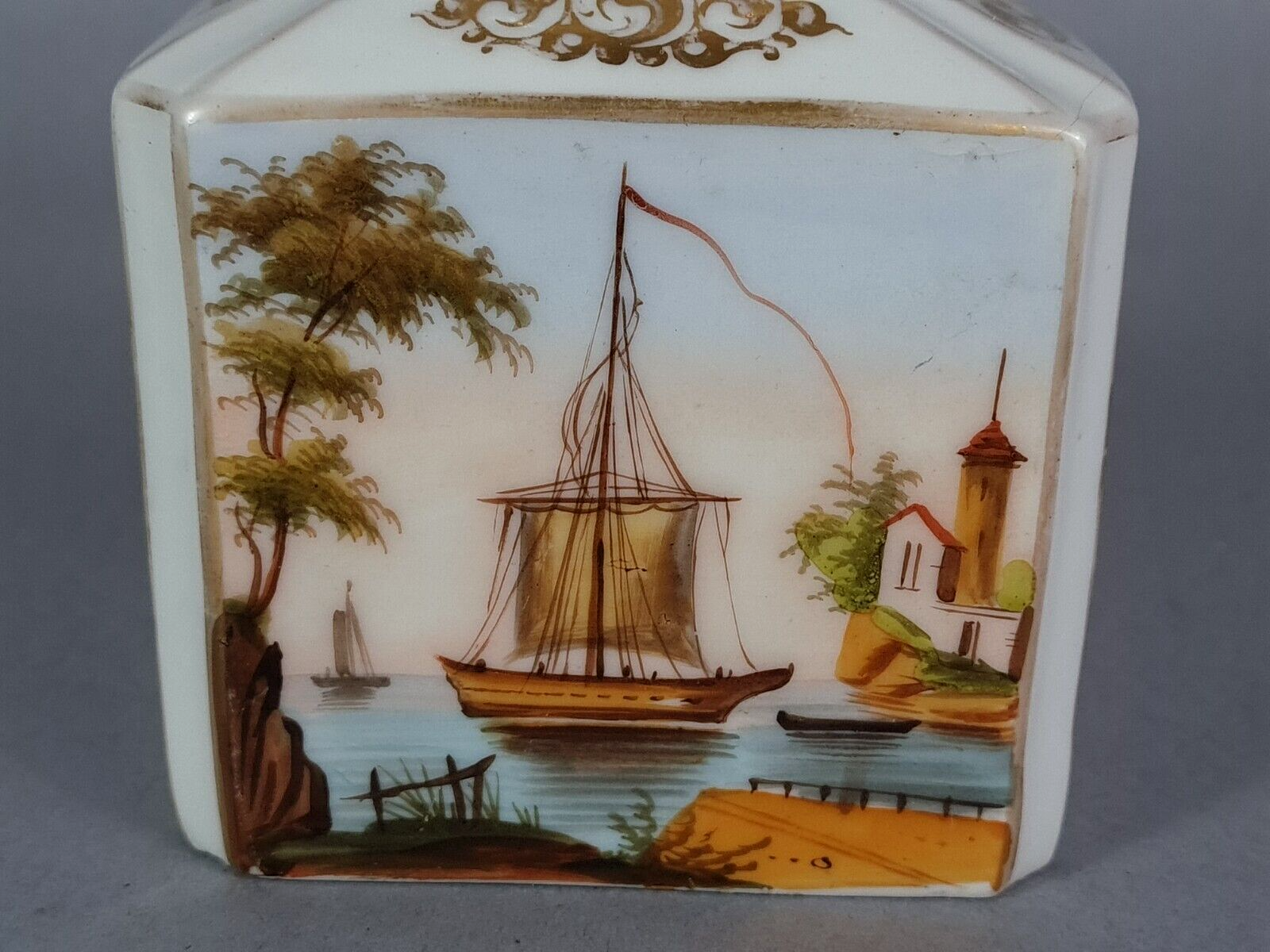 Porcelain bottle old Paris marine & bucolic decoration nineteenth century SB
