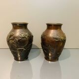 2 grand vases Japonais en bronze Dai Nihon Yoshida zō Japon Meiji 19ème siècle