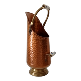 Coal bucket in hammered copper, brass and porcelain