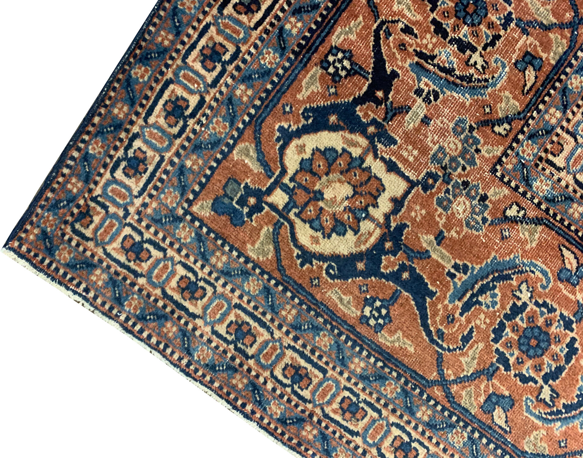 Large Vintage Indian Kashmiri Carpet Blue Wool Living Room Rug- 280x385cm