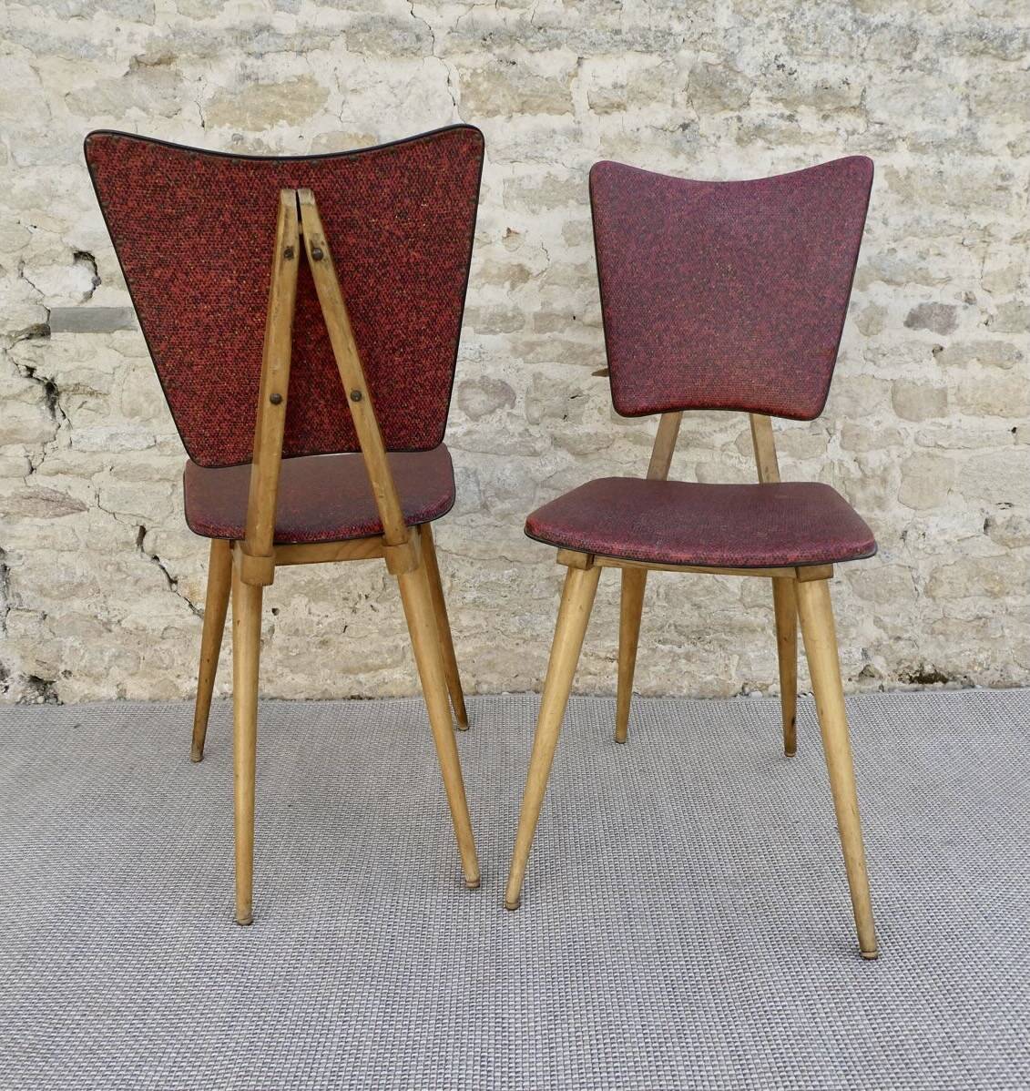 Pair of light wood chairs with Skai, around 1950.