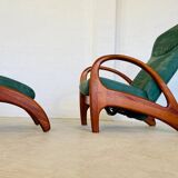 Vintage Danish Holserbro Møbelfabrik Lounge Chair & Stool in Green Suede