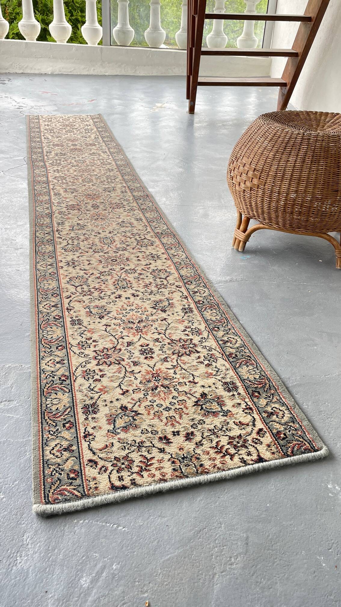 Vintage Beige Grey-Blue Runner Rug