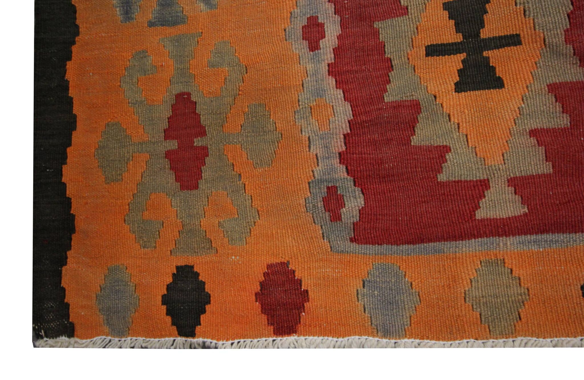 Vintage Red Orange  Kilim Rug 1980s Wool Tribal Flatweave 287 x 150 cm