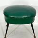 Vintage Italian green leatherette pouf with brass feet from 50s