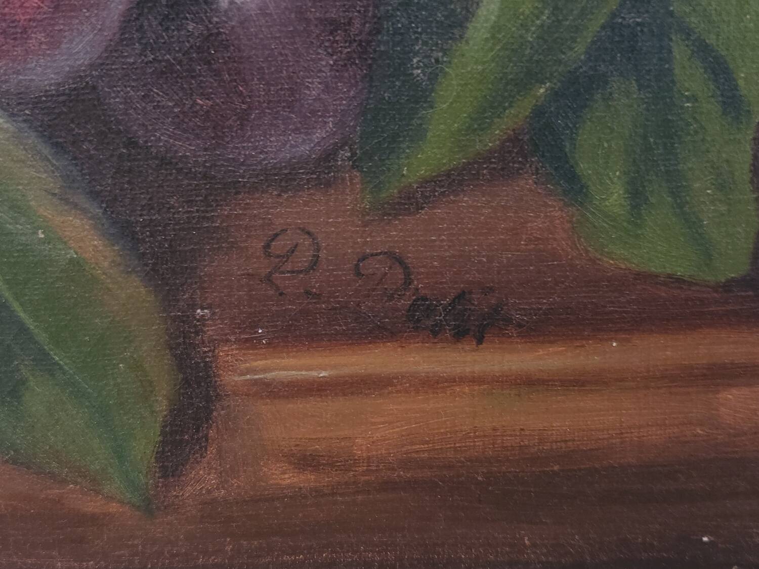 Still life, oil on canvas, melon and grapes.