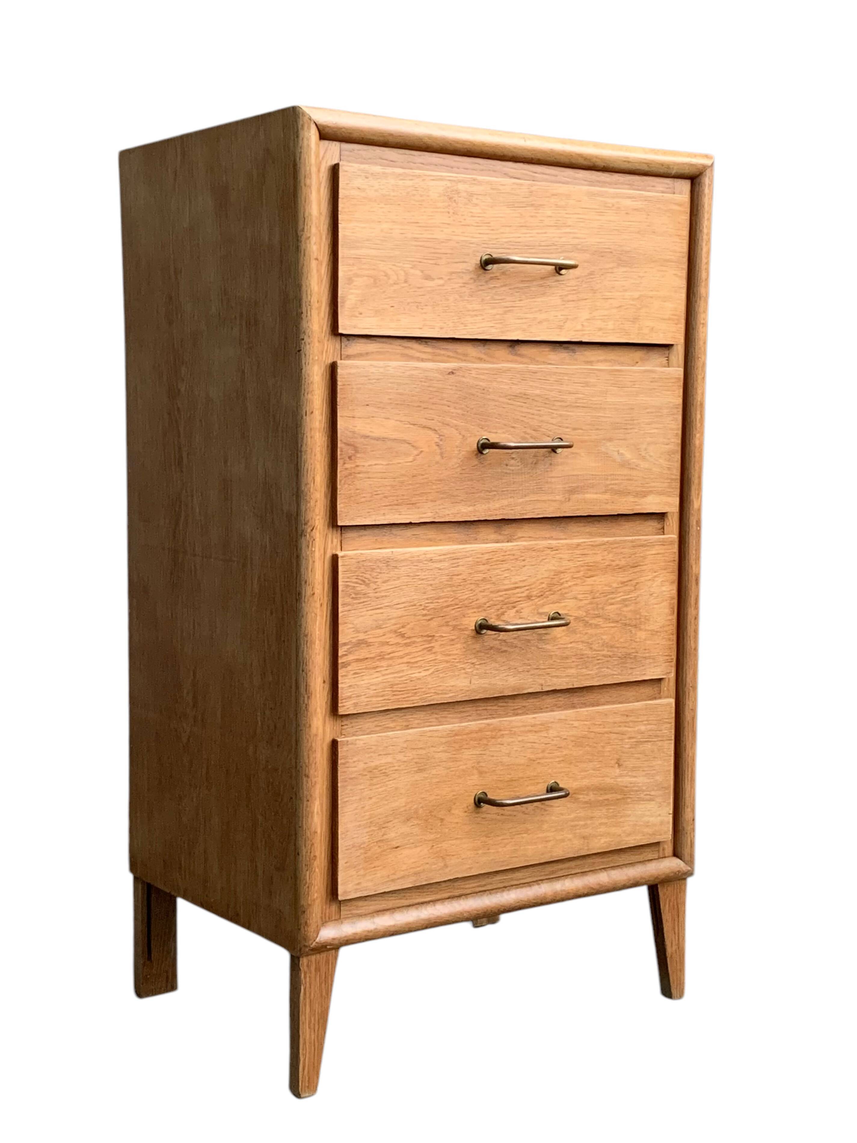 Chest of drawers with compass feet, raw wood, 1950s