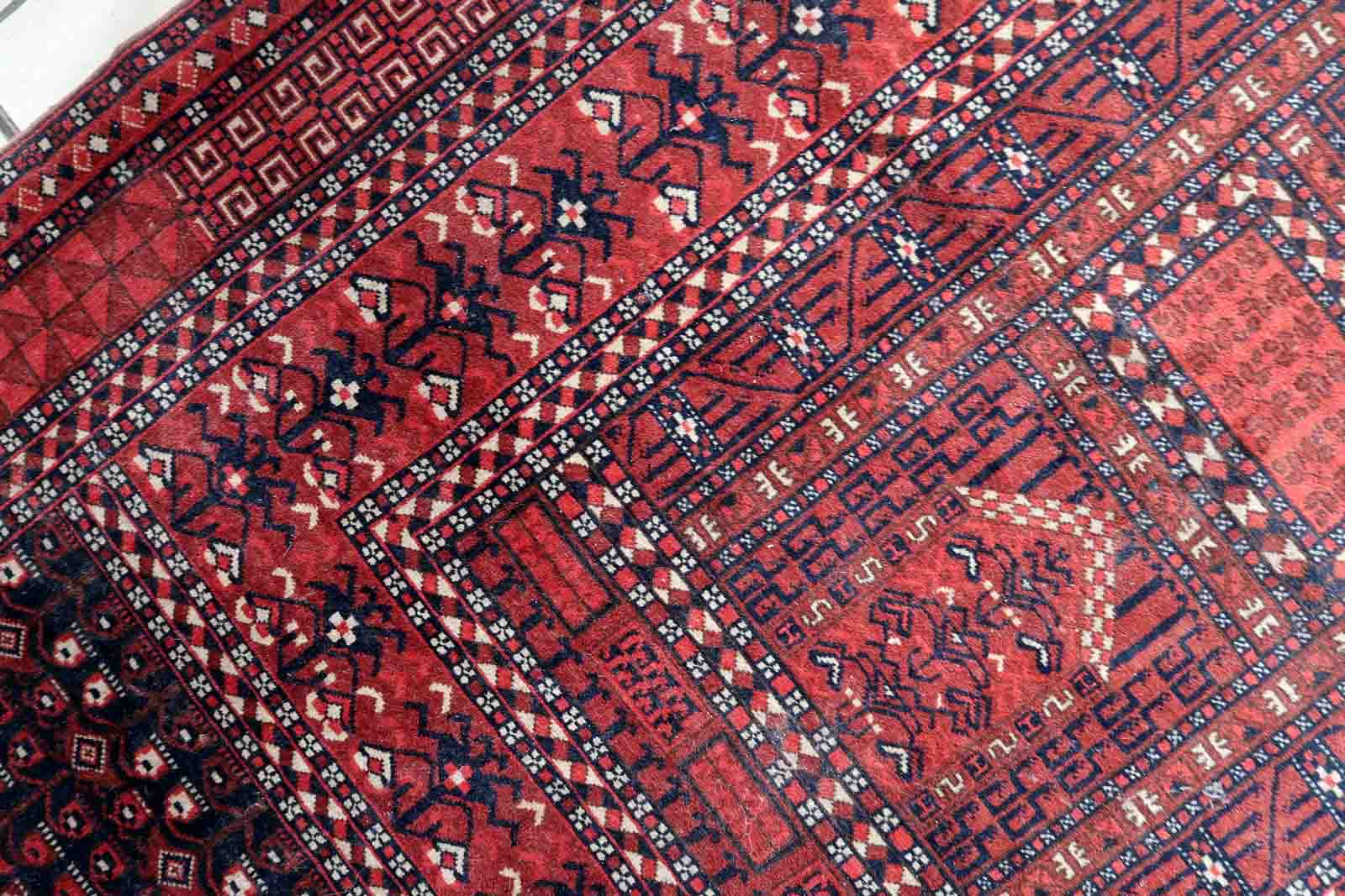 Handmade turkmen hachli vintage rug 142cm x 221cm 1960s