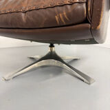 Vintage 70s brown leather ottoman chair design DE SEDE DS-31