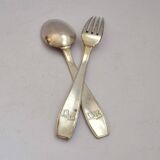 CHRISTOFLE, Atlas cutlery - fork and spoon in silver metal with DB monogram