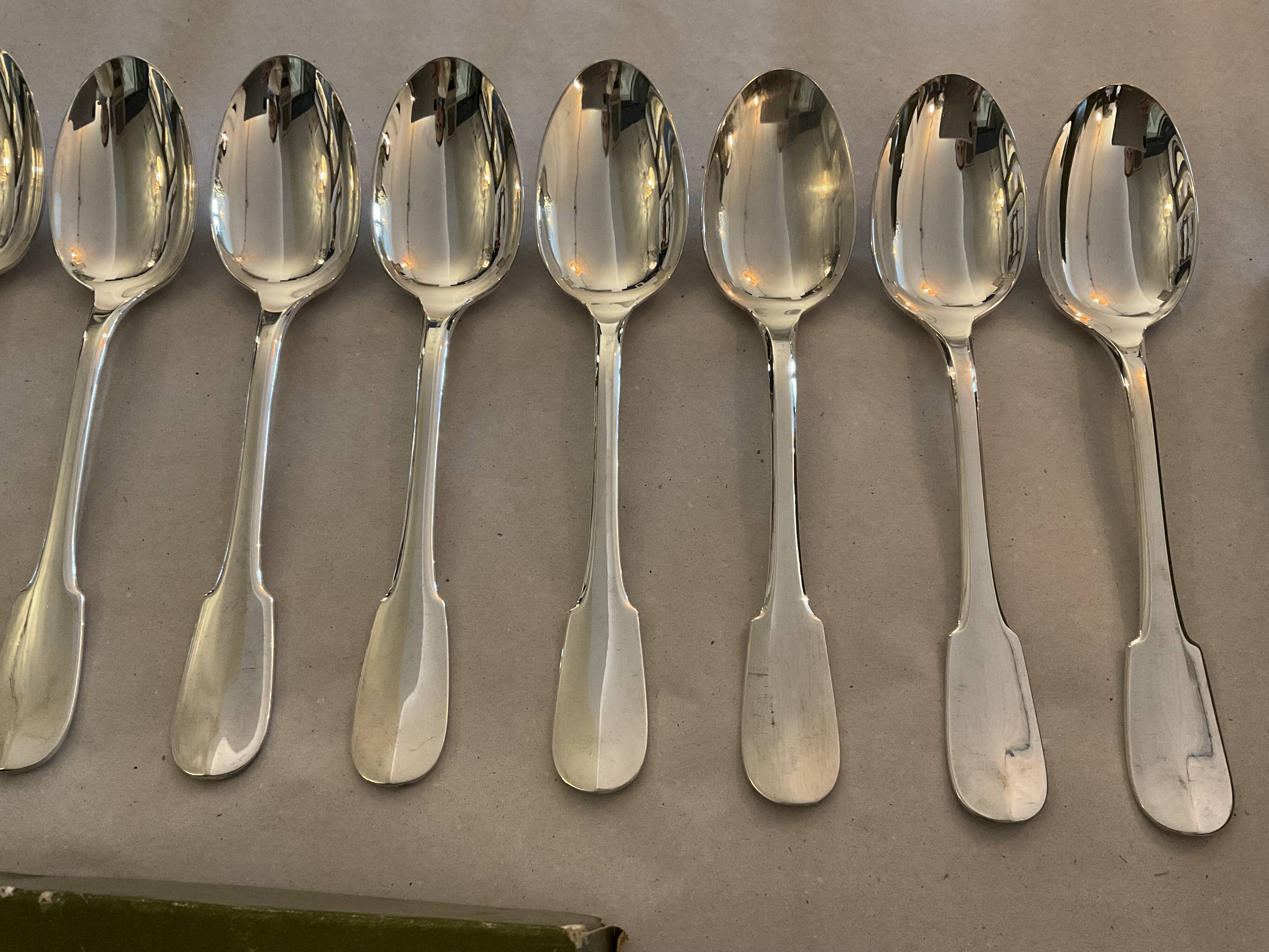 12 Christofle Model Cluny spoons. Silver plated