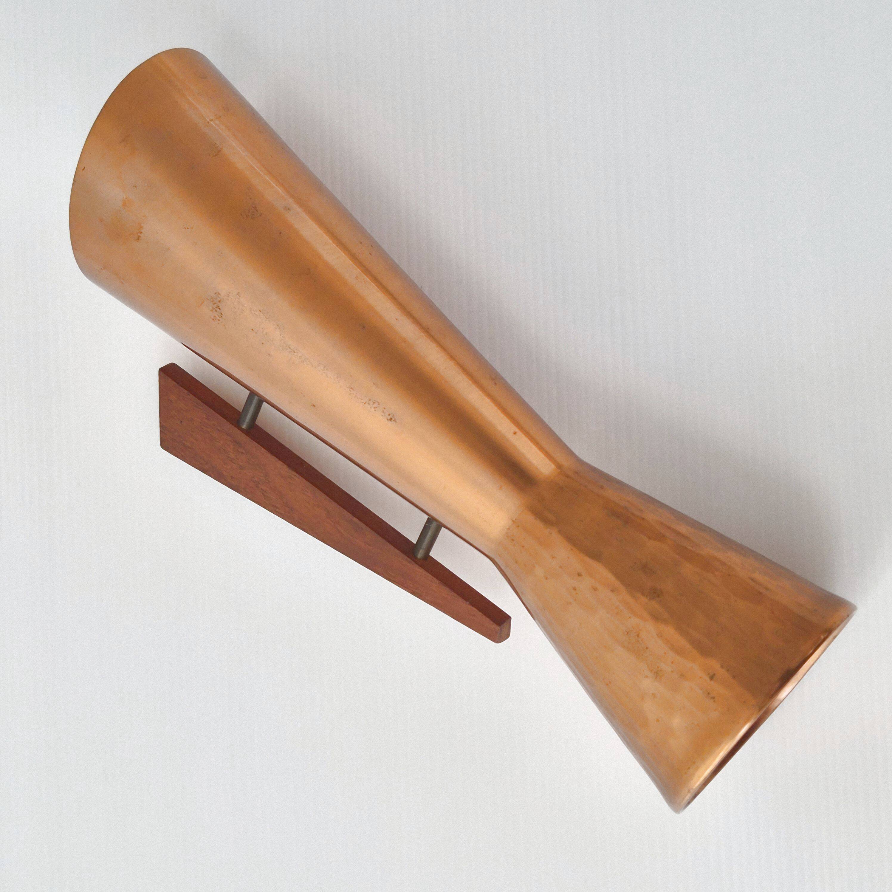 Vintage scandinavian vase denmark 1960 dahlmann in teak & hammered copper 60s