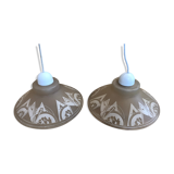 Old pair suspension vianne molded glass + decor + vintage white thread