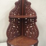 Folding corner shelf wooden crafted with sculpted flowers