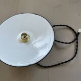 Industrial pendant light, old enameled bowl