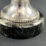 Large Louis XVI style silver metal lamp base on green marble base
