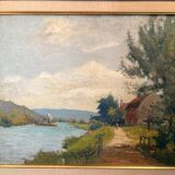 Old Oil Painting Georges LE MEILLEUR House on the Marne Impressionism