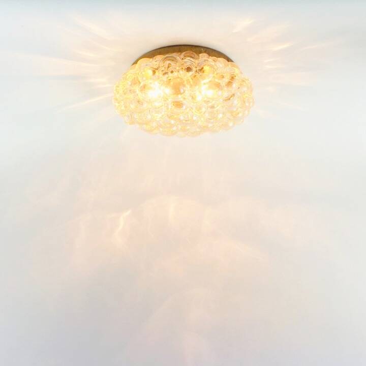 Large Amber Bubble Glass & Brass Ceiling Light By Helena Tynell For Limburg, Germany, 1960s