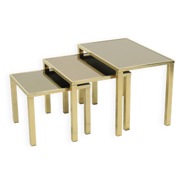 Hollywood Regency Nesting Tables Belgo Chrome 23kt Gold Plated