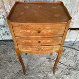 Antique Nightstand Louis XV Style Inlay Wood 3 Drawers Wine