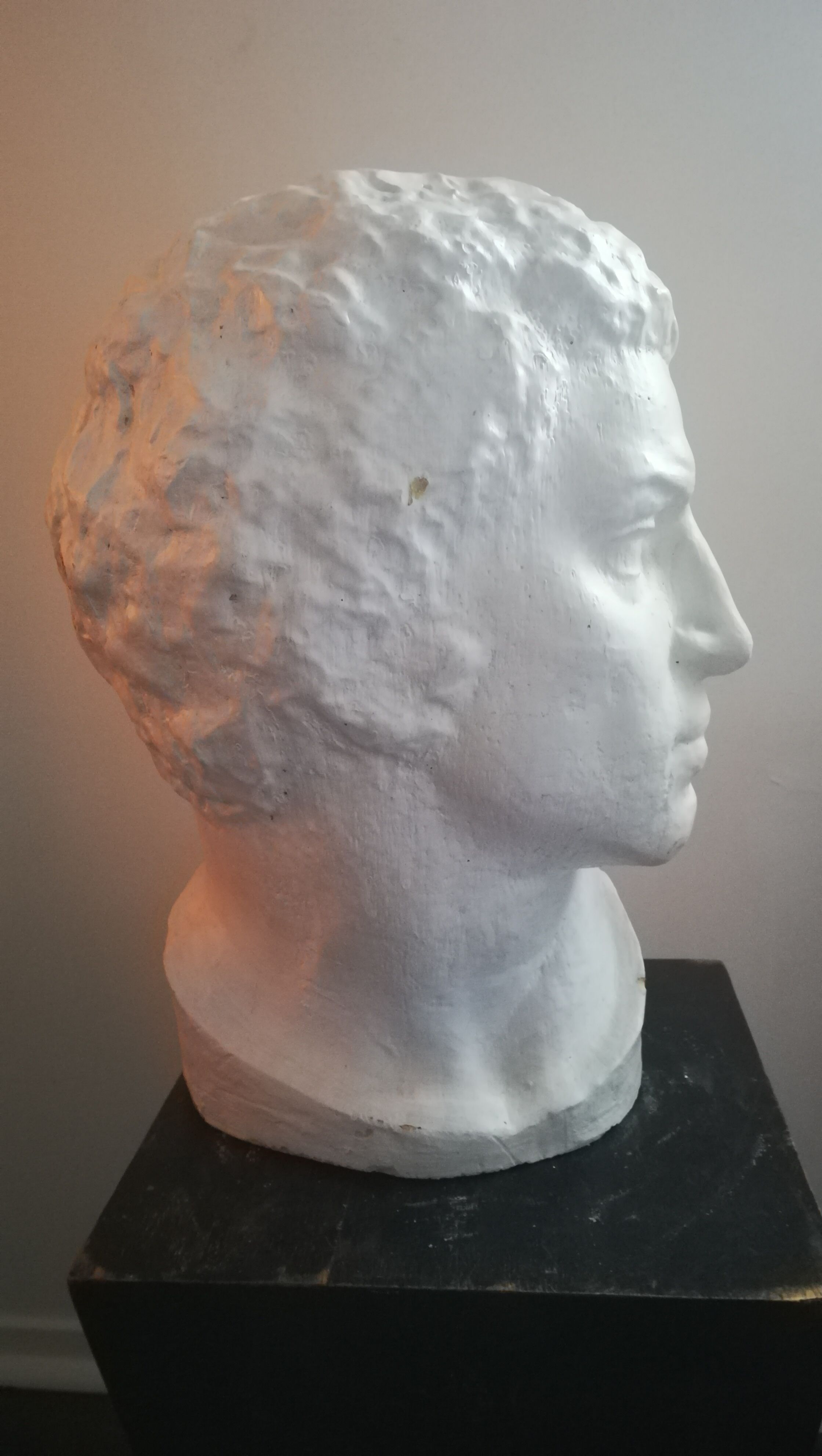 Patinated plaster man head.