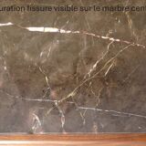 Solid walnut sideboard, moustache legs, black marble top.