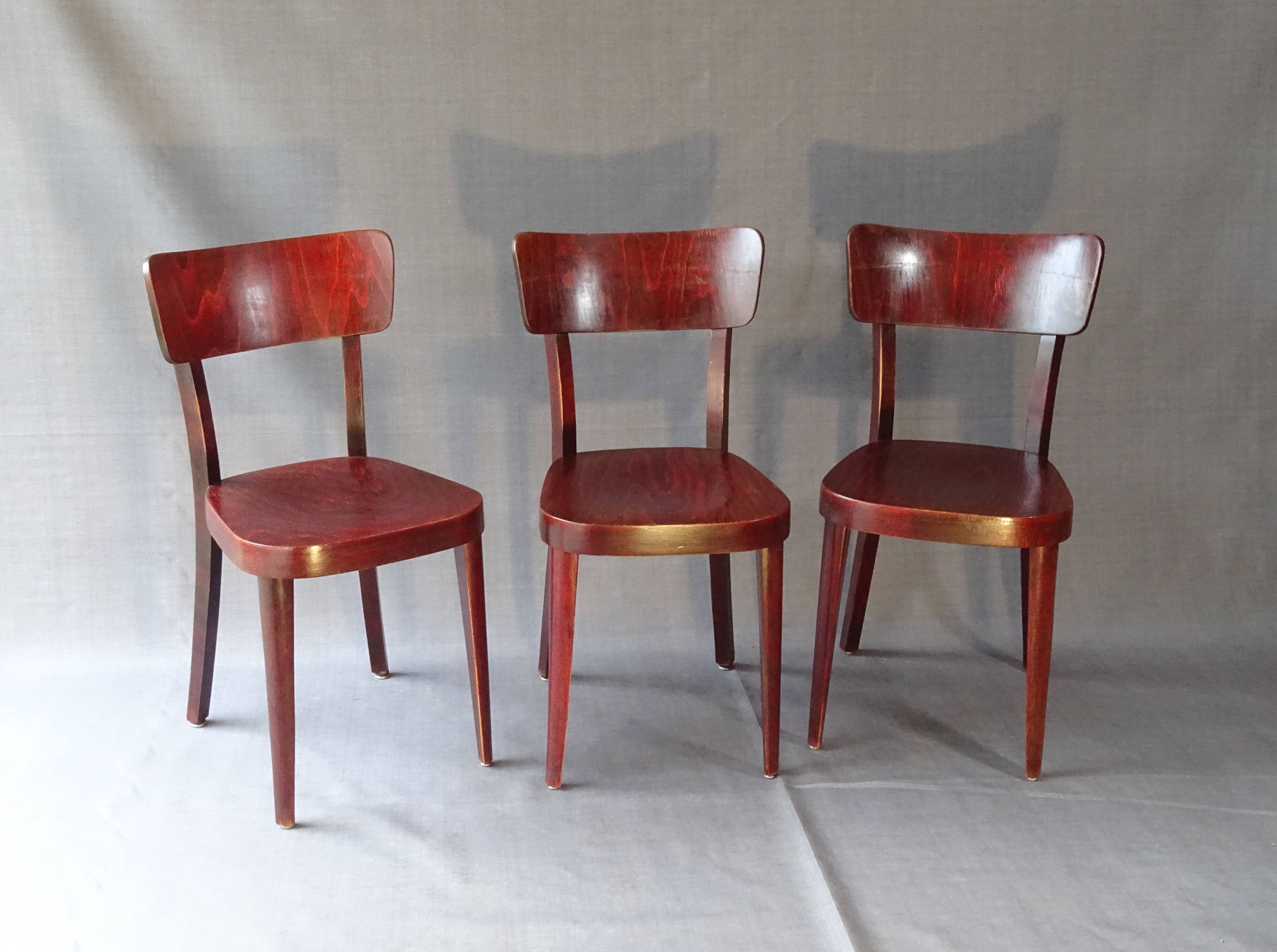 Set of 3 chairs Thonet 1950 feet spindle, modern bistro