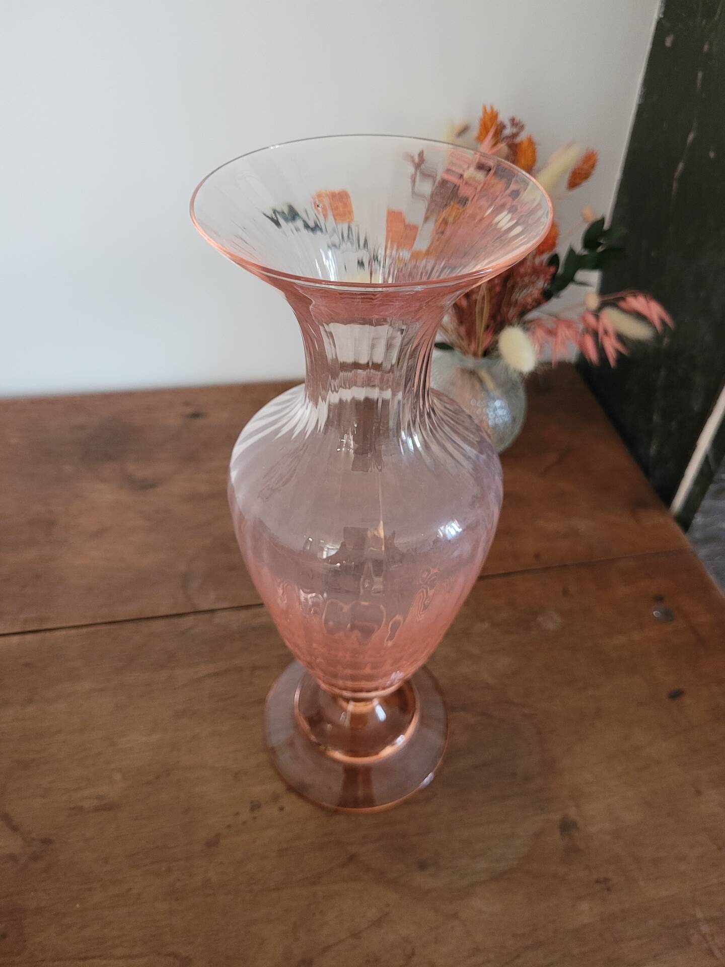 Pink glass amphora vase