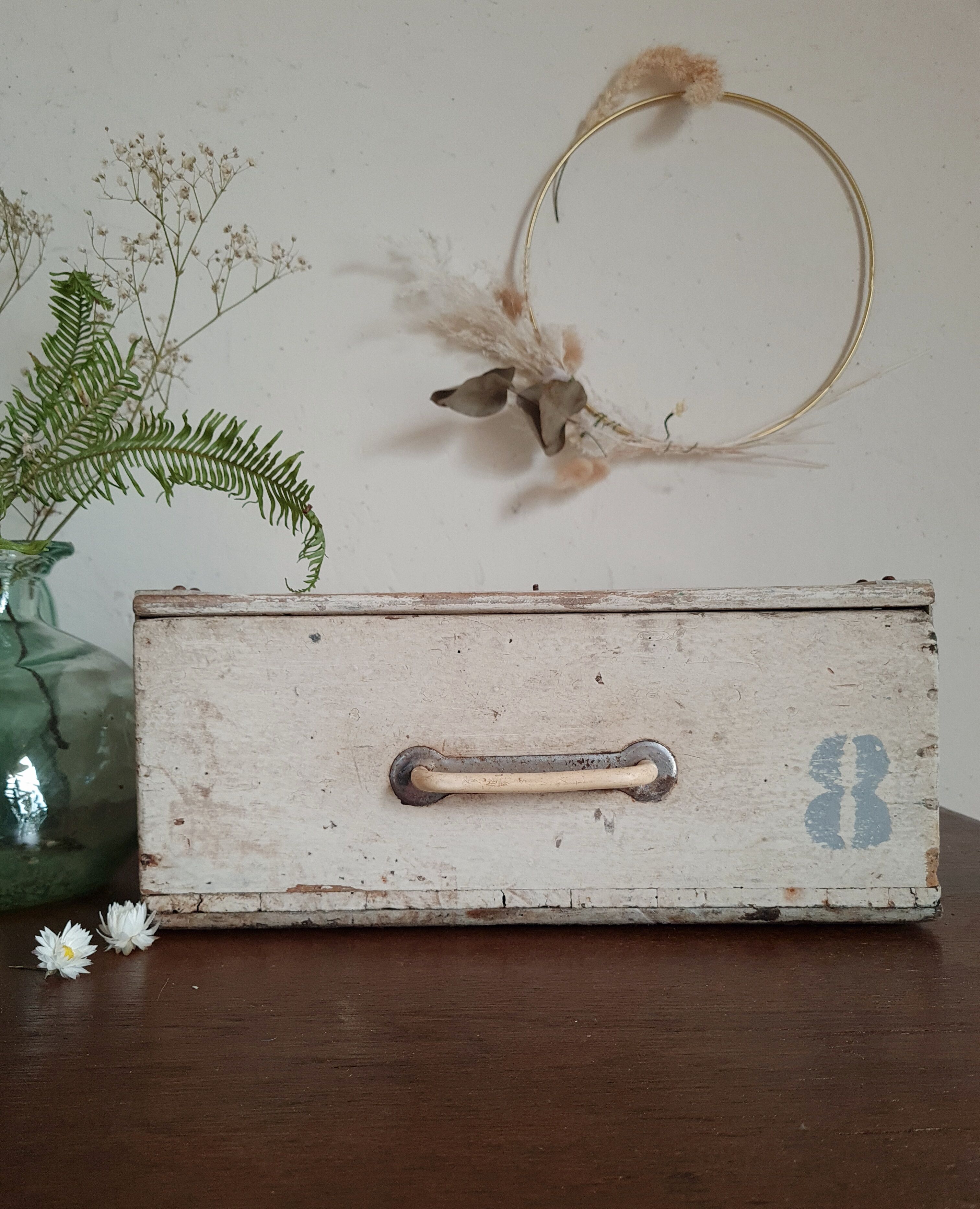 Old wooden box patinated white