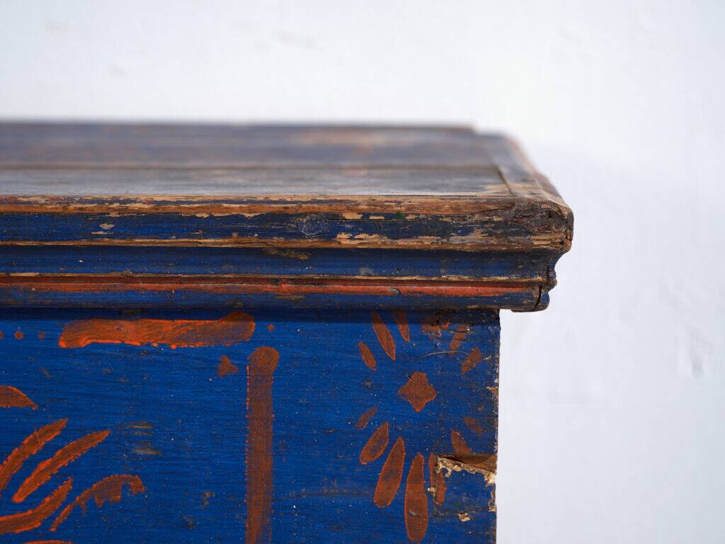 Antique wooden chest painted blue – folk art – Central Europe around 1900