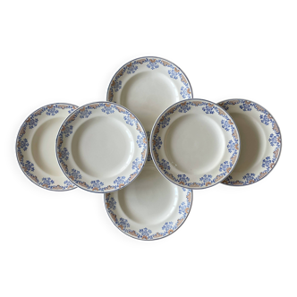 6 assiettes plates anciennes en faïence de Longwy