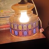 70s design chandelier in smoked and multi-colored glass