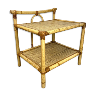 Vintage bamboo and woven straw side table