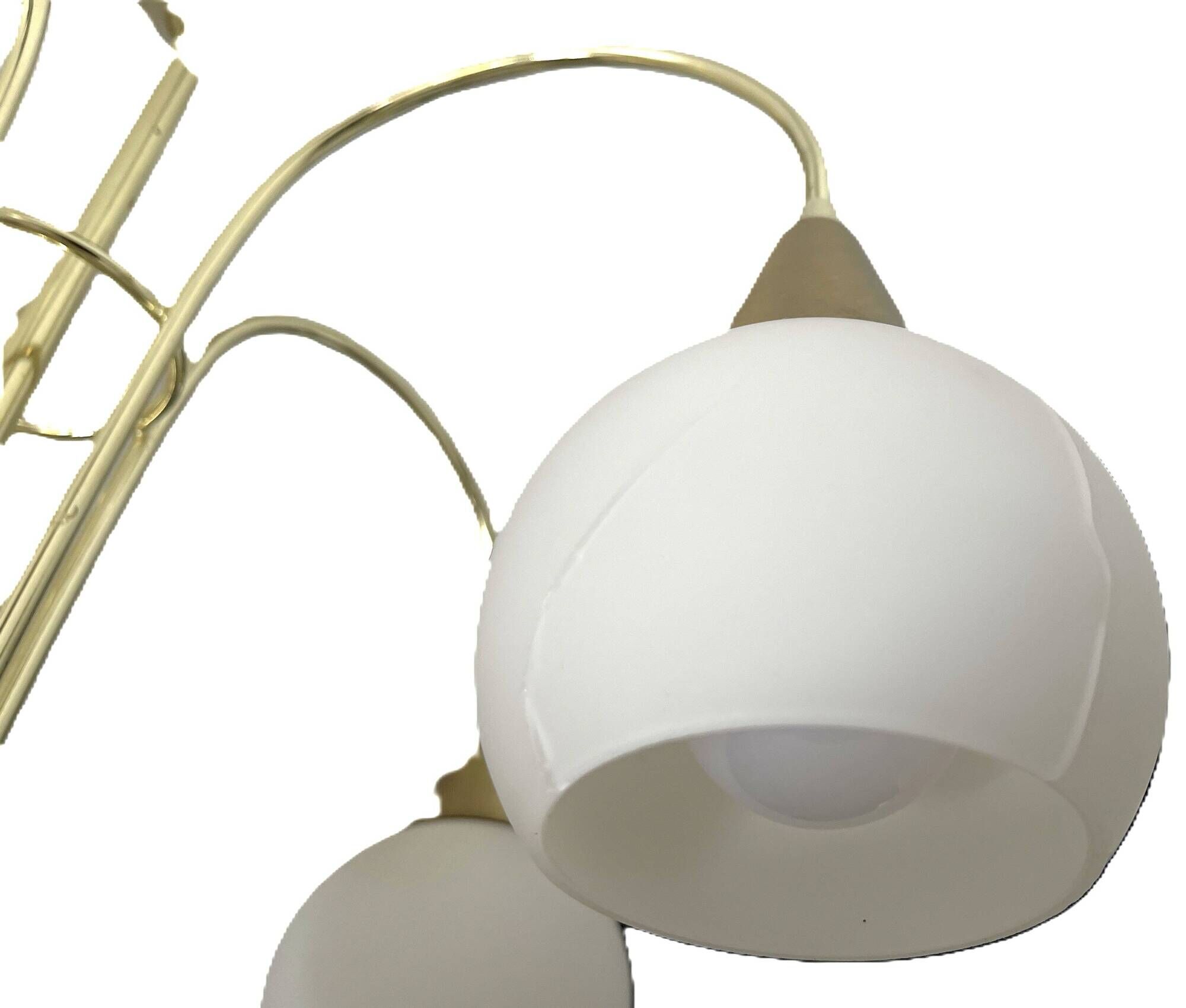 Mid Century Suspension, 5 globes in brass and opal glass, Honsel Leuchten