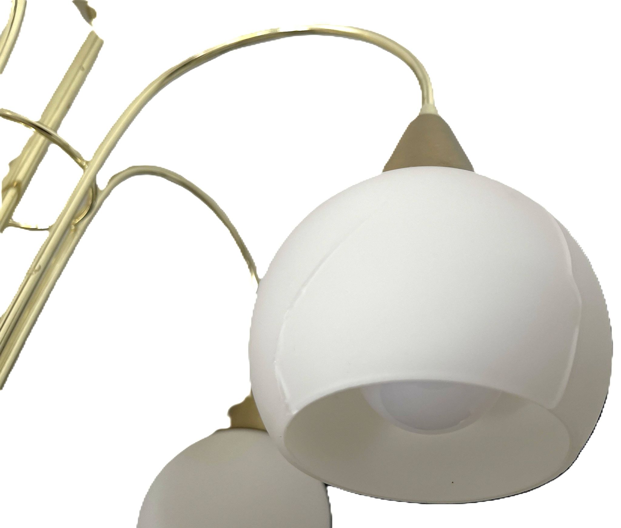 Mid Century Suspension, 5 globes in brass and opal glass, Honsel Leuchten