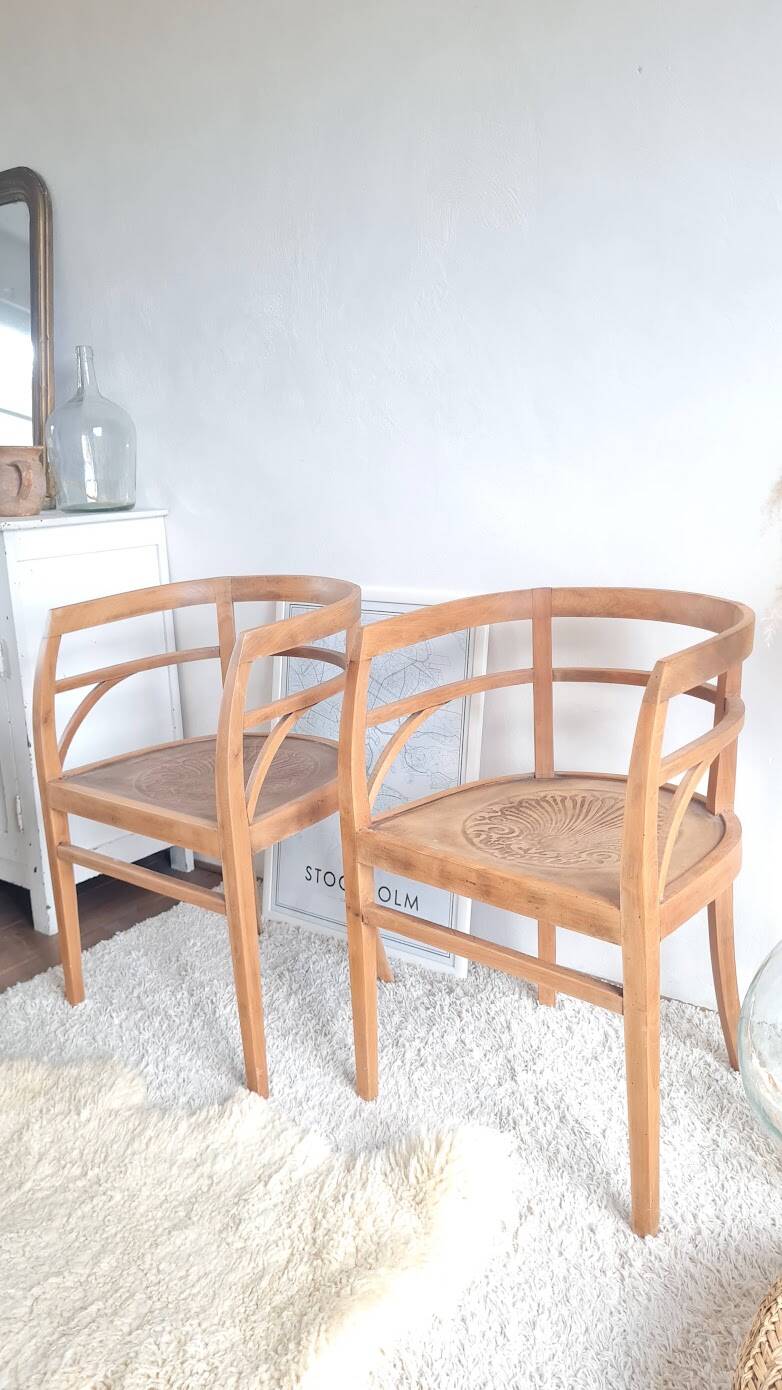 Pair of chairs in the style of antique armchairs circa 1940 - engraved seat.