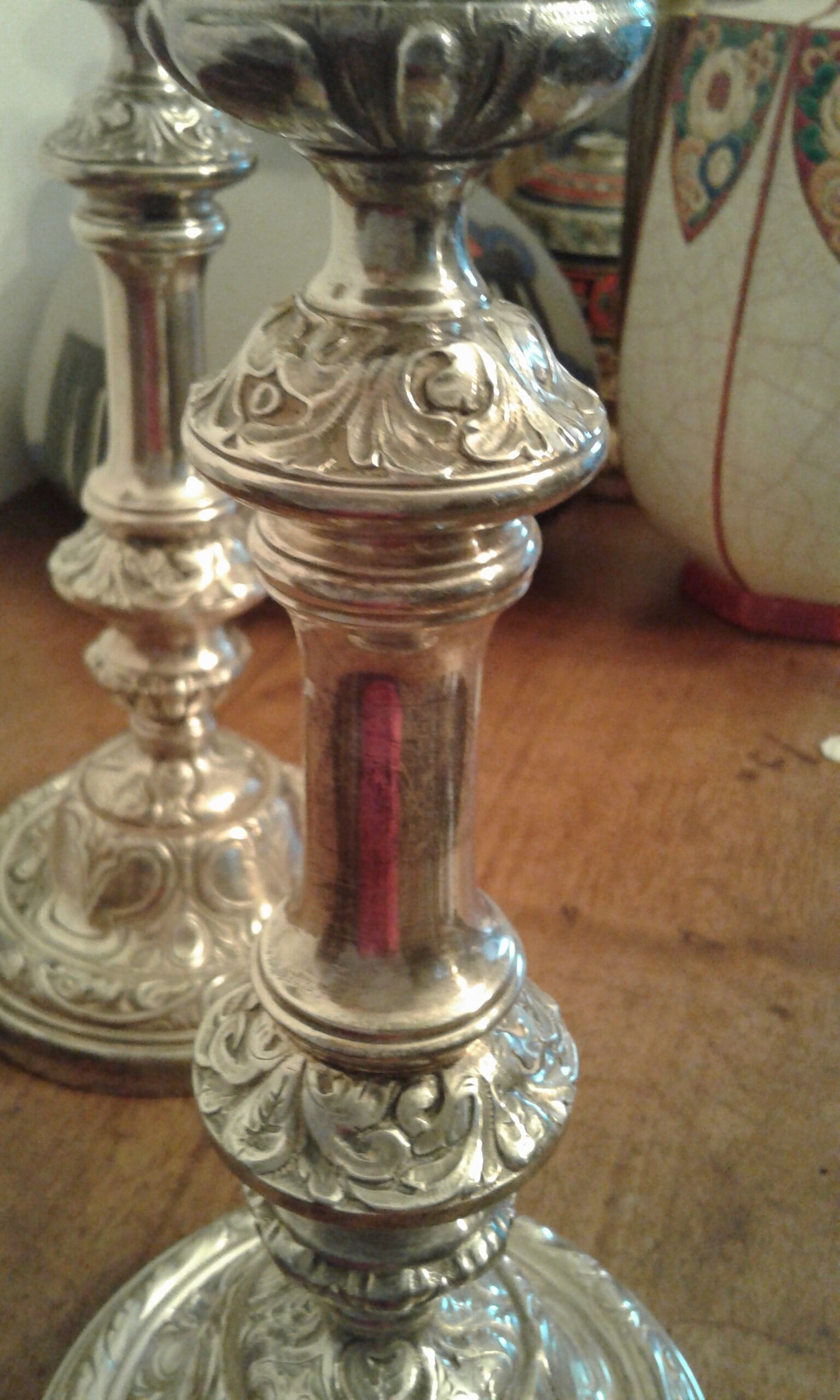 Pair Silver bronze bougeoirs. Loui XIV style. late 19th