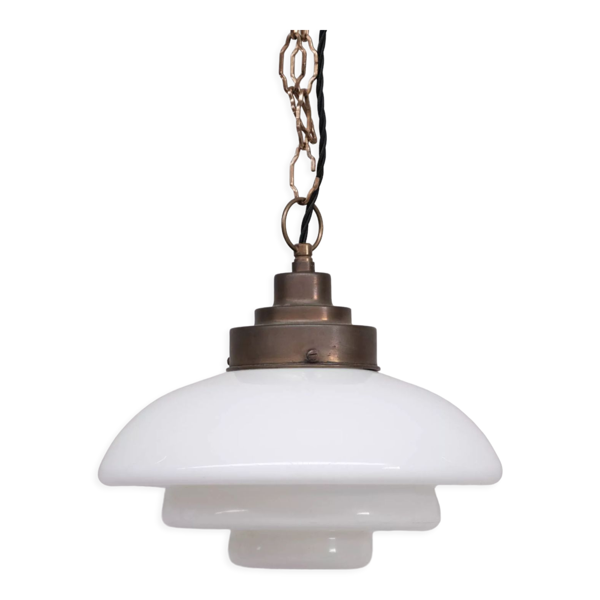 Opaline and brass mid-century pendant light