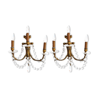 Pair of gilded bronze sconces and Louis XV style pendants