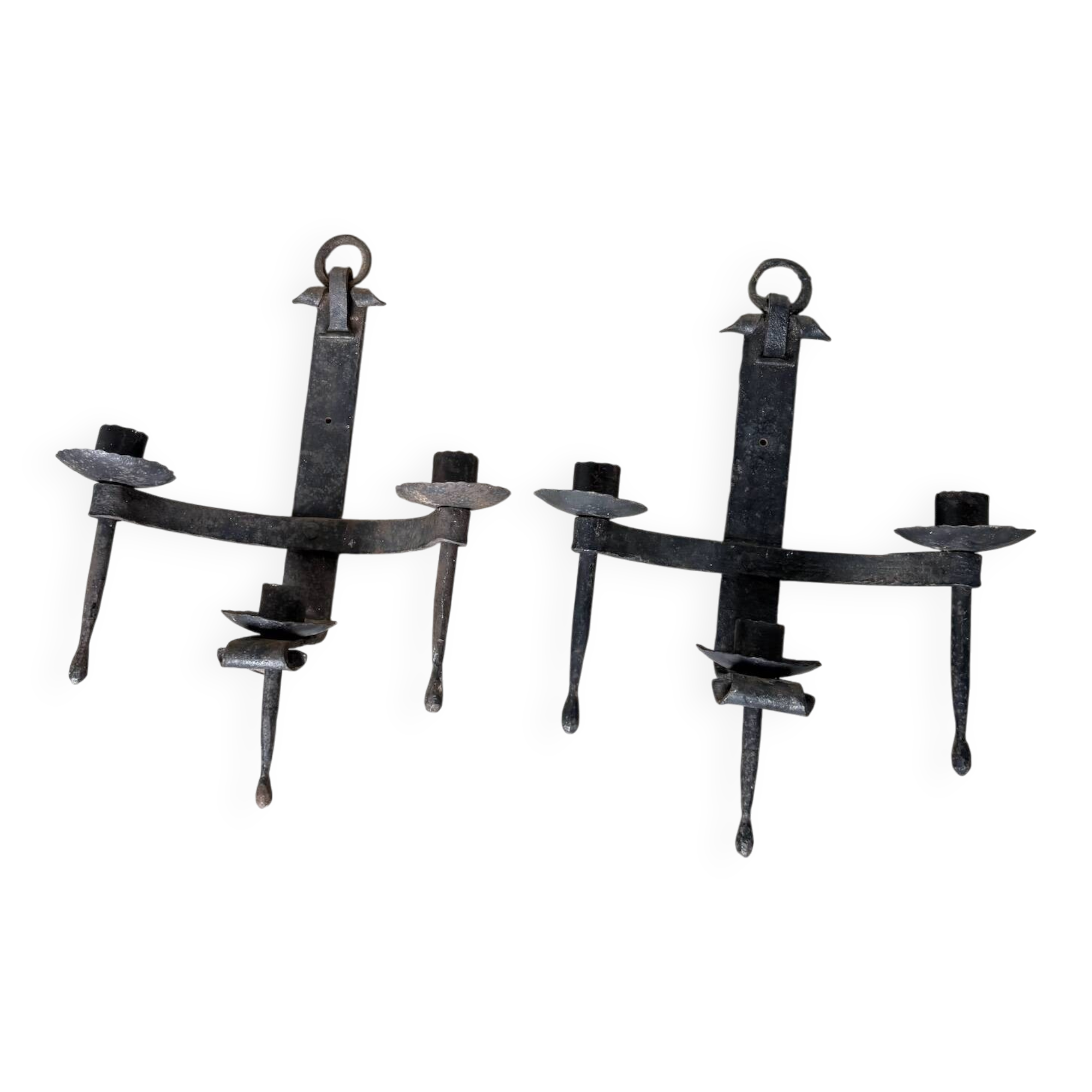 Wrought iron candle holders 1900 brutalist sconces