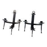 Wrought iron candle holders 1900 brutalist sconces